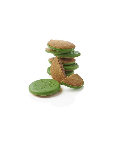 Biscuits nature sur un fondant palet de chocolat fourré de praliné pistache 150 g