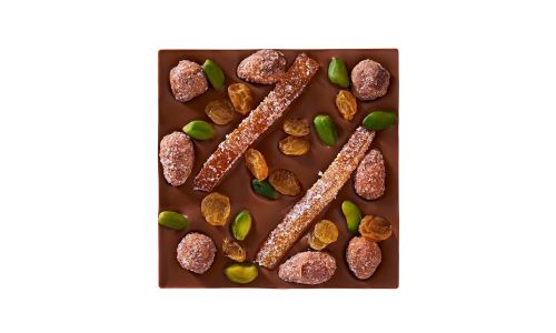 Photo Lait 40% aux fruits secs, orangettes et raisins
