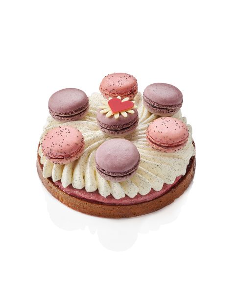 Macatarte fraise, cassis et vanille rouge, 6 pers.
