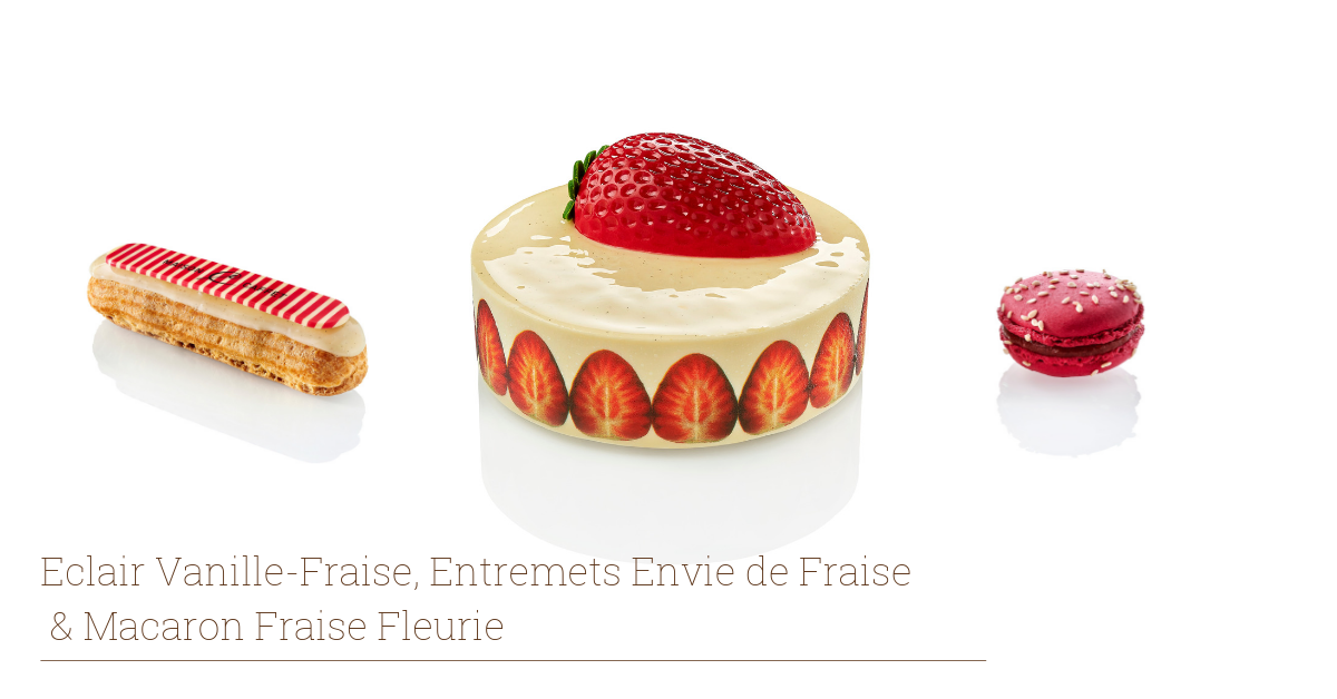 Eclair Vanille Fraise et Macaron Fraise Fleurie | Maison Caffet